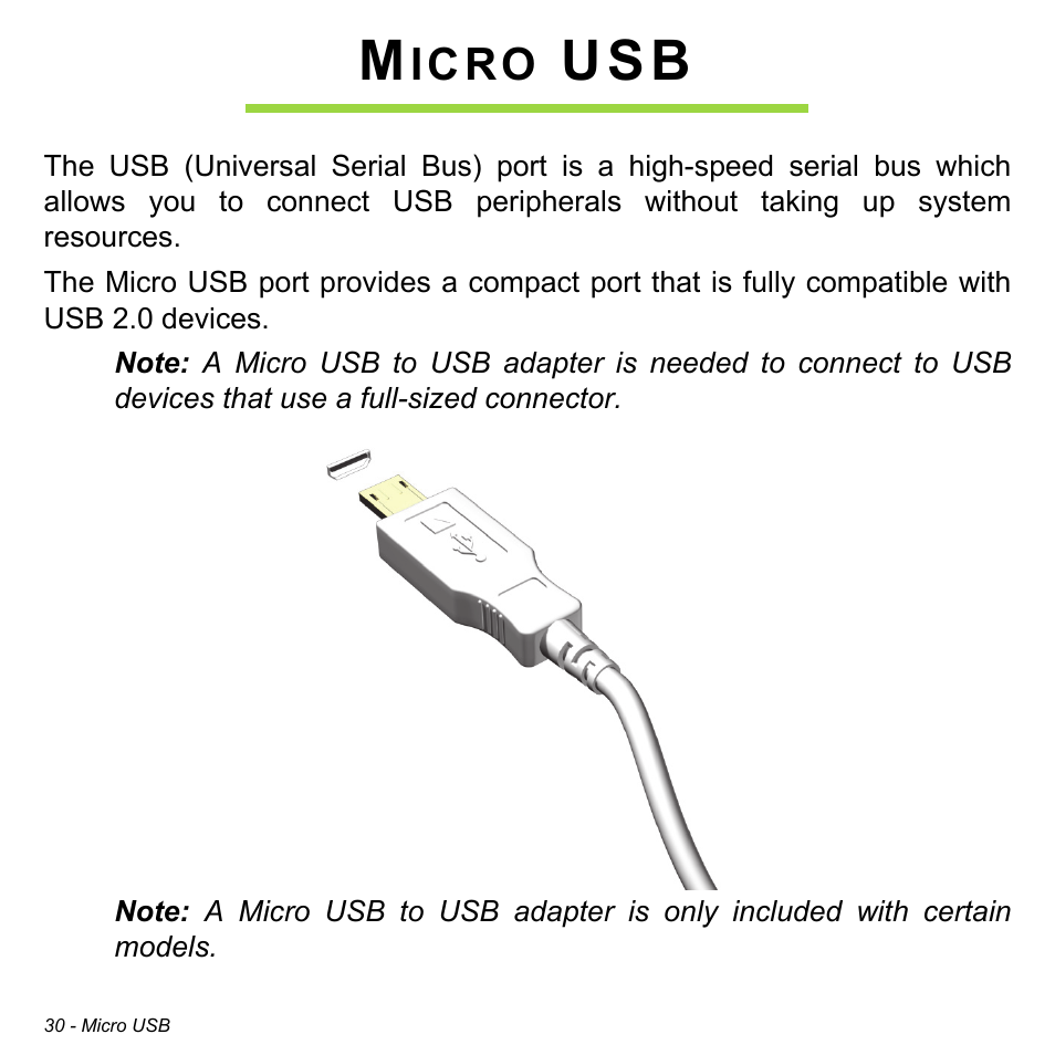 Micro usb, Icro | Acer W511P User Manual | Page 32 / 2860