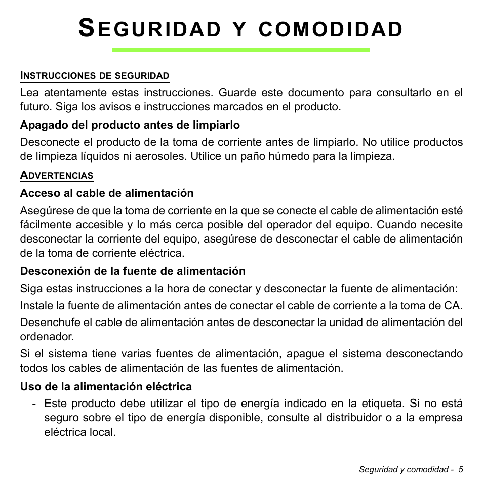 Seguridad y comodidad, Eguridad, Comodidad | Acer W511P User Manual | Page 397 / 2860