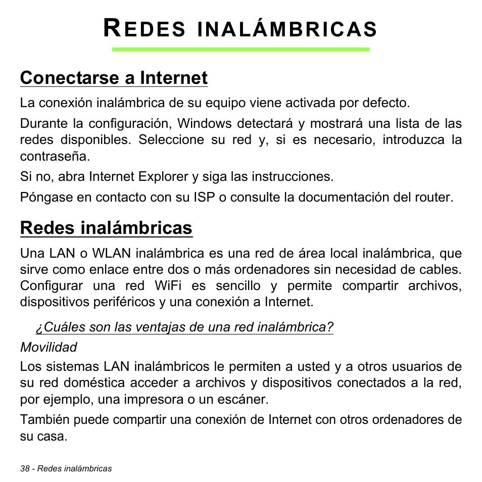 Redes inalámbricas, Conectarse a internet, Conectarse a internet redes inalámbricas | Edes, Inalámbricas | Acer W511P User Manual | Page 430 / 2860