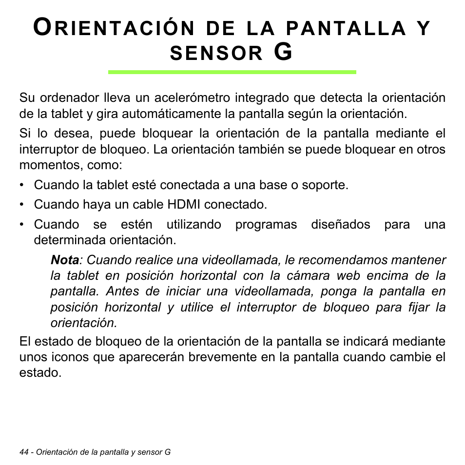 Orientación de la pantalla y sensor g, Orientación de la pantalla y, Sensor g | Acer W511P User Manual | Page 436 / 2860