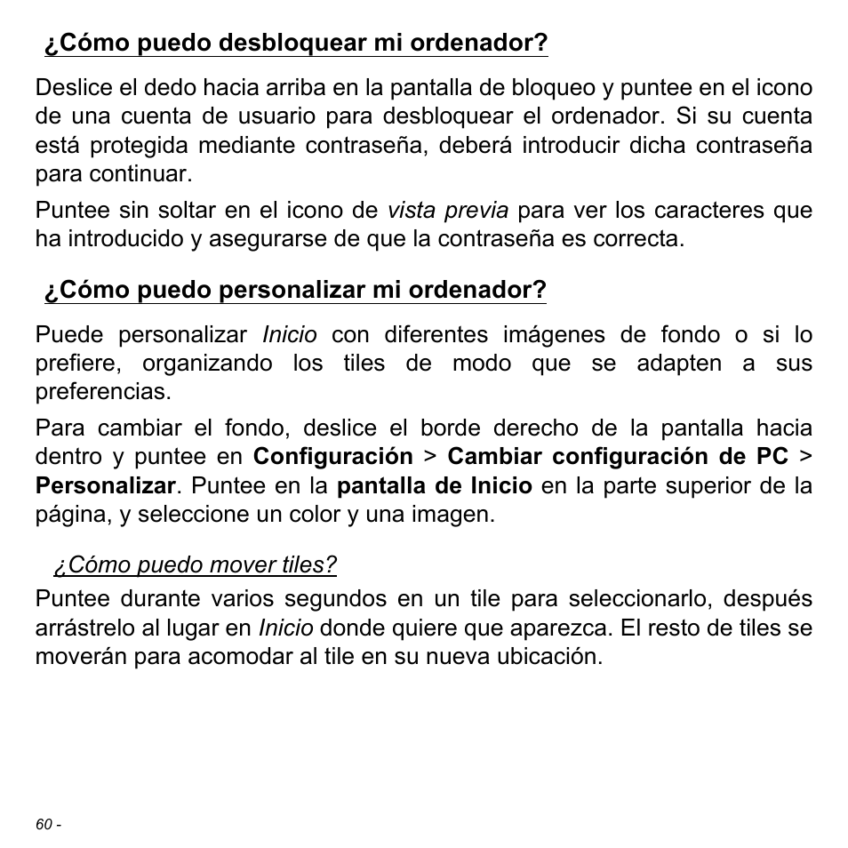 Cómo puedo desbloquear mi ordenador, Cómo puedo personalizar mi ordenador | Acer W511P User Manual | Page 452 / 2860