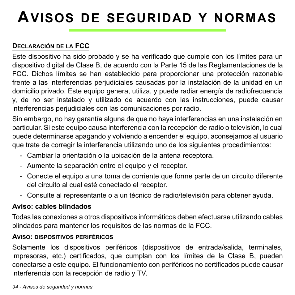 Avisos de seguridad y normas, Visos, Seguridad | Normas | Acer W511P User Manual | Page 486 / 2860