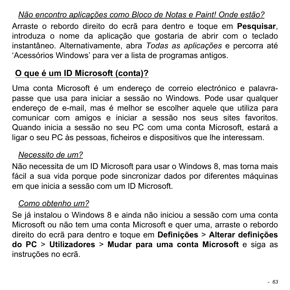 O que é um id microsoft (conta) | Acer W511P User Manual | Page 555 / 2860