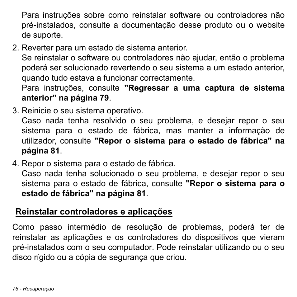 Reinstalar controladores e aplicações | Acer W511P User Manual | Page 568 / 2860