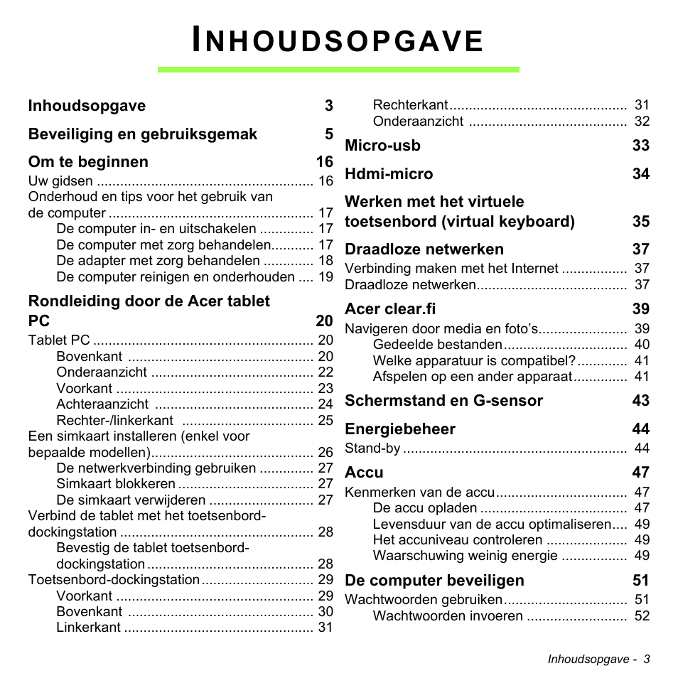 Inhoudsopgave, Nhoudsopgave | Acer W511P User Manual | Page 593 / 2860