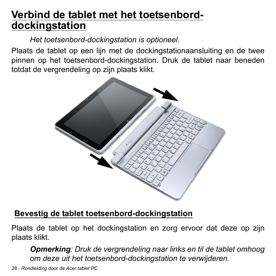 Bevestig de tablet toetsenbord-dockingstation, Bevestig de tablet toetsenbord- dockingstation | Acer W511P User Manual | Page 618 / 2860