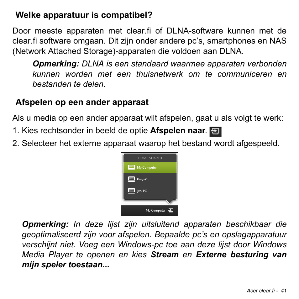 Welke apparatuur is compatibel, Afspelen op een ander apparaat | Acer W511P User Manual | Page 631 / 2860