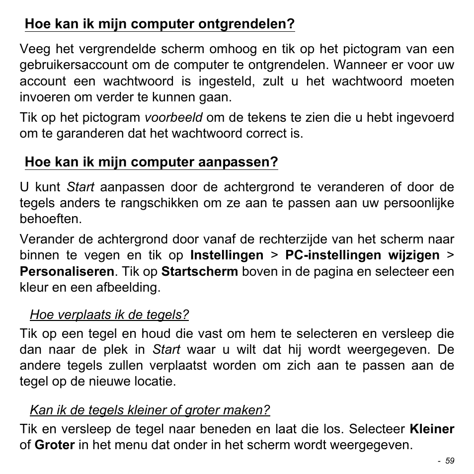 Hoe kan ik mijn computer ontgrendelen, Hoe kan ik mijn computer aanpassen | Acer W511P User Manual | Page 649 / 2860