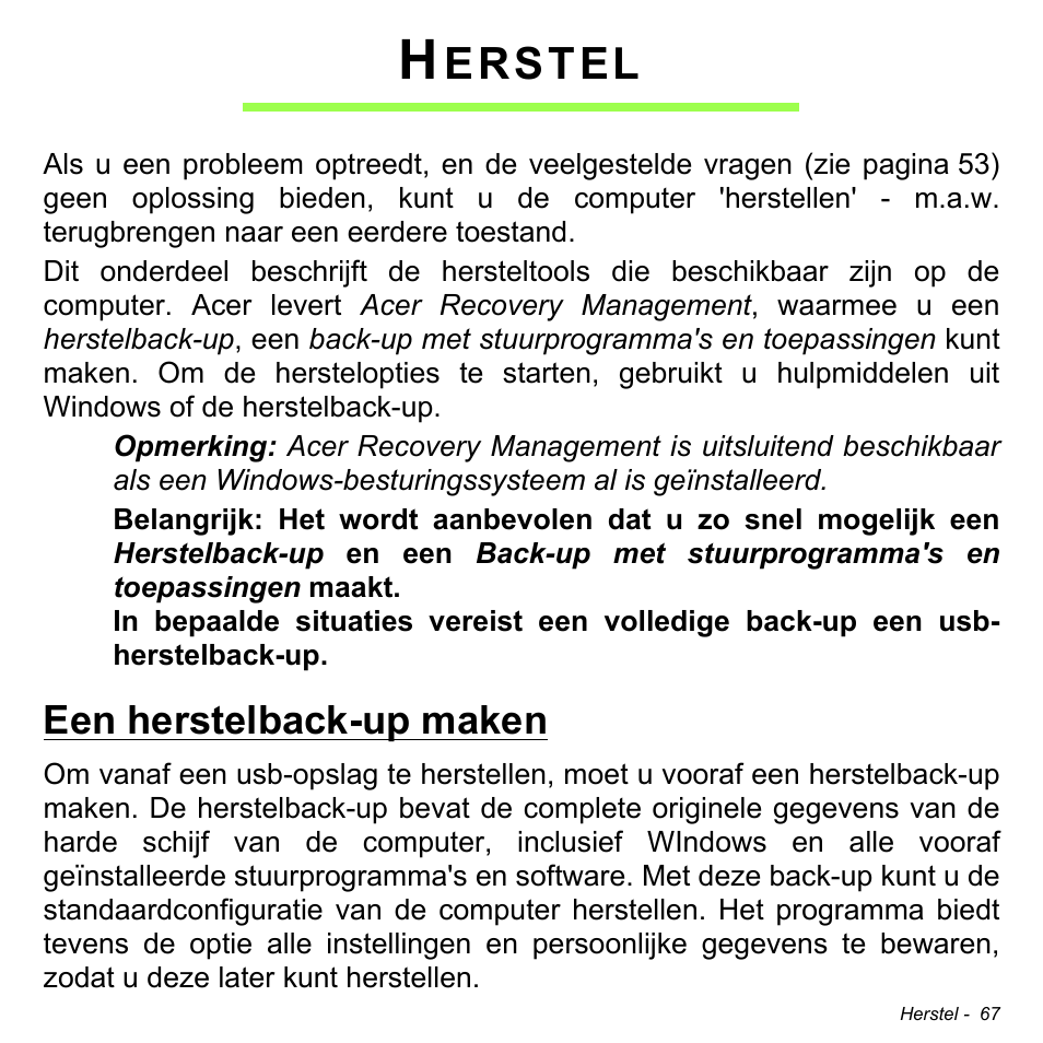 Herstel, Een herstelback-up maken, Erstel | Acer W511P User Manual | Page 657 / 2860