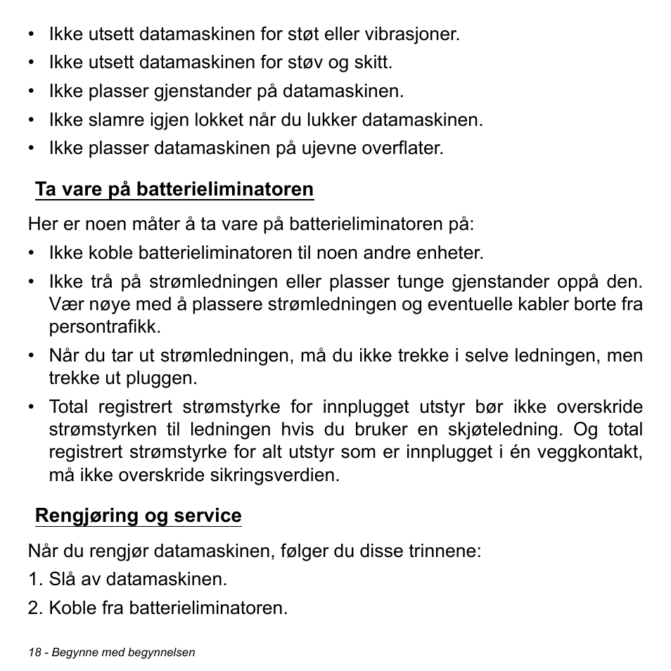 Ta vare på batterieliminatoren, Rengjøring og service | Acer W511P User Manual | Page 704 / 2860