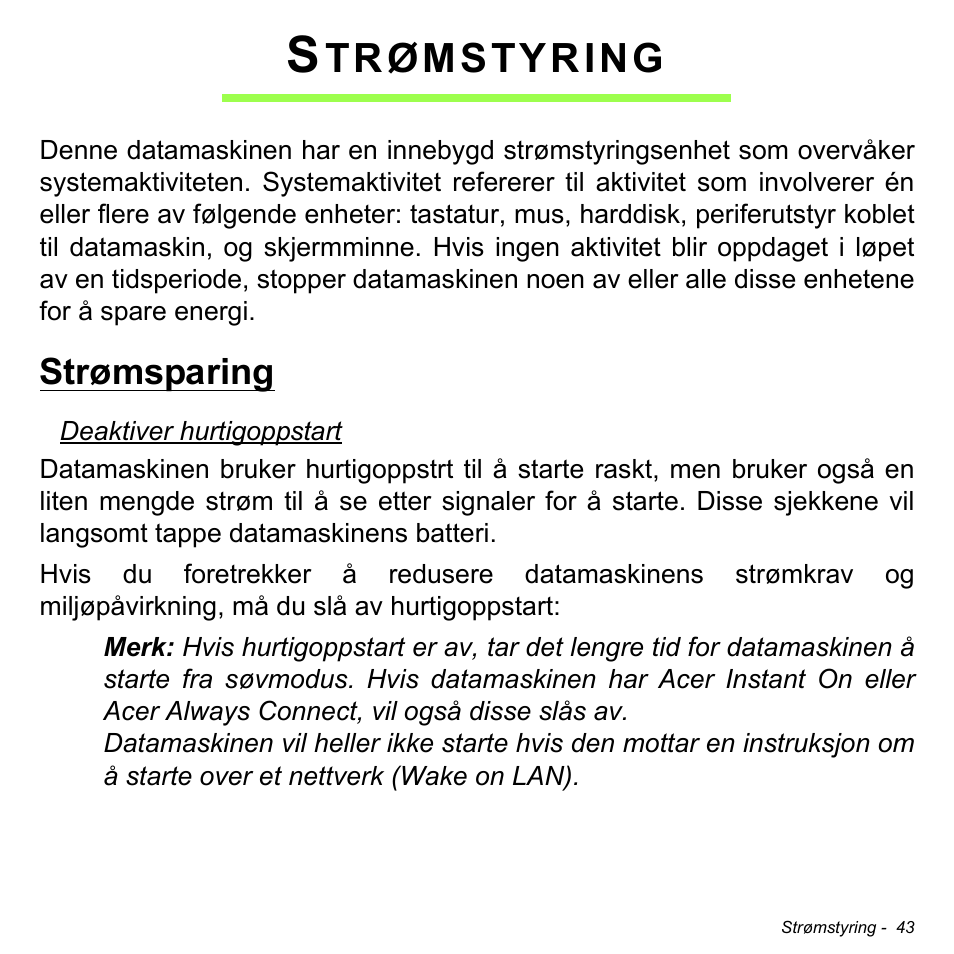 Strømstyring, Strømsparing, Trømstyring | Acer W511P User Manual | Page 729 / 2860