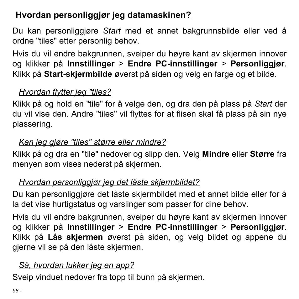 Hvordan personliggjør jeg datamaskinen | Acer W511P User Manual | Page 744 / 2860