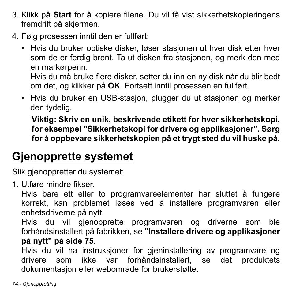 Gjenopprette systemet | Acer W511P User Manual | Page 760 / 2860