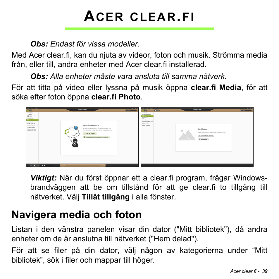 Acer clear.fi, Navigera media och foton, Clear | Acer W511P User Manual | Page 911 / 2860