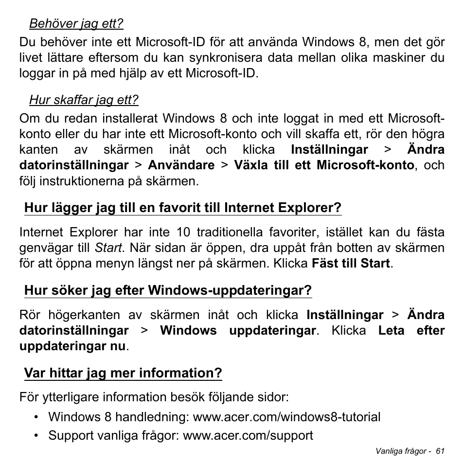 Hur söker jag efter windows-uppdateringar, Var hittar jag mer information | Acer W511P User Manual | Page 933 / 2860