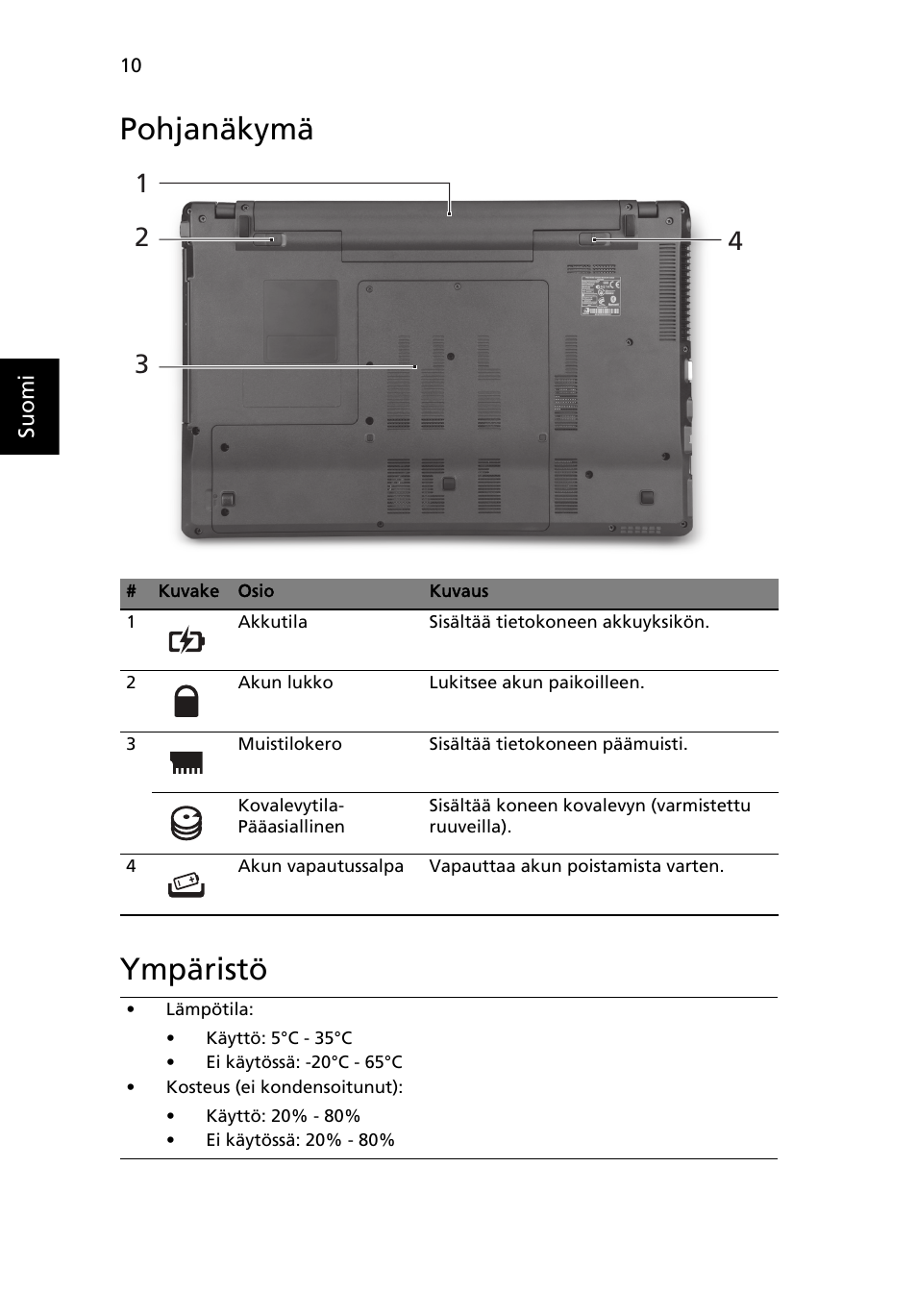 Pohjanäkymä, Ympäristö, Pohjanäkymä ympäristö | Acer Aspire 5745PG User Manual | Page 114 / 318