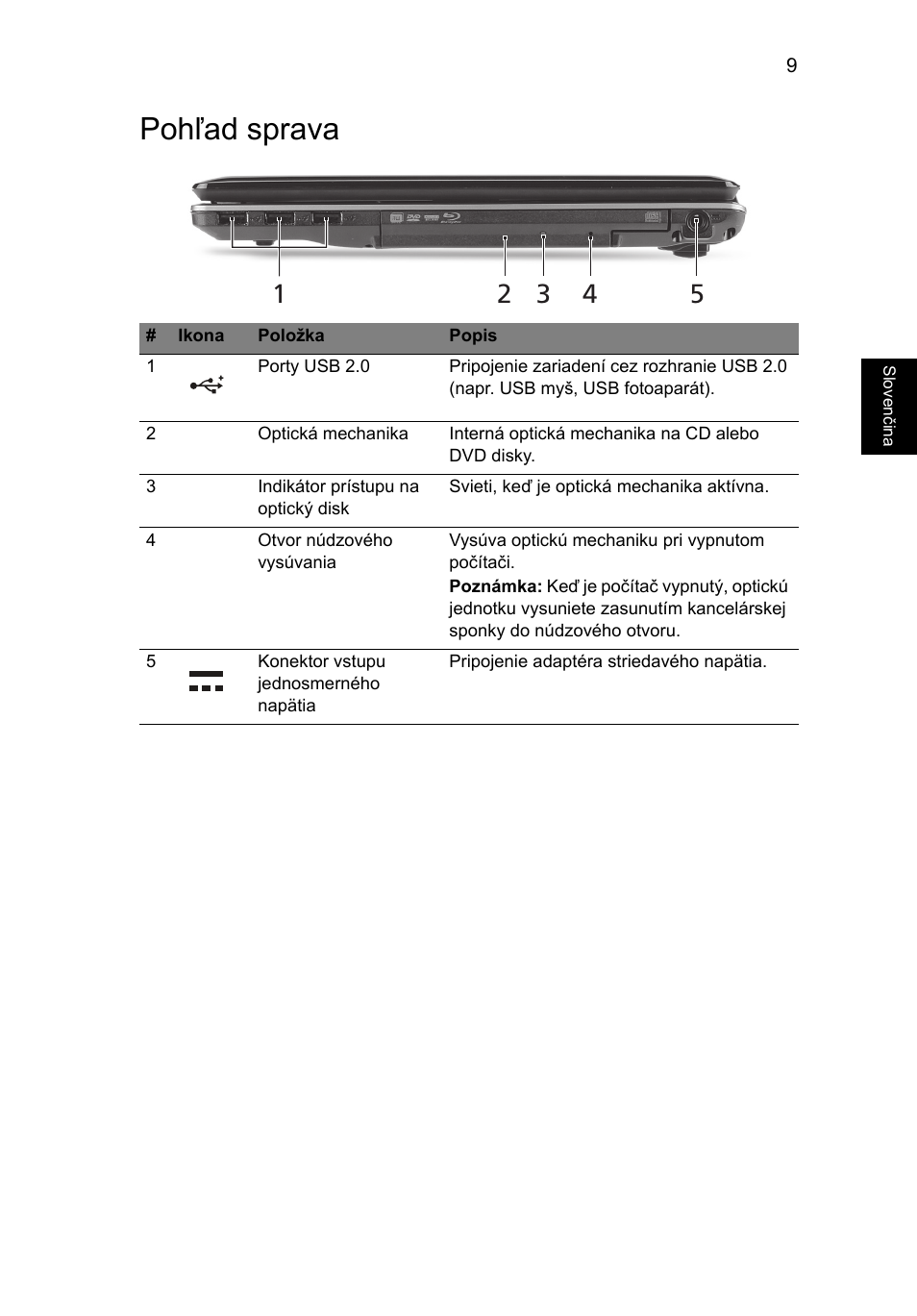 Pohľad sprava | Acer Aspire 5745PG User Manual | Page 165 / 318