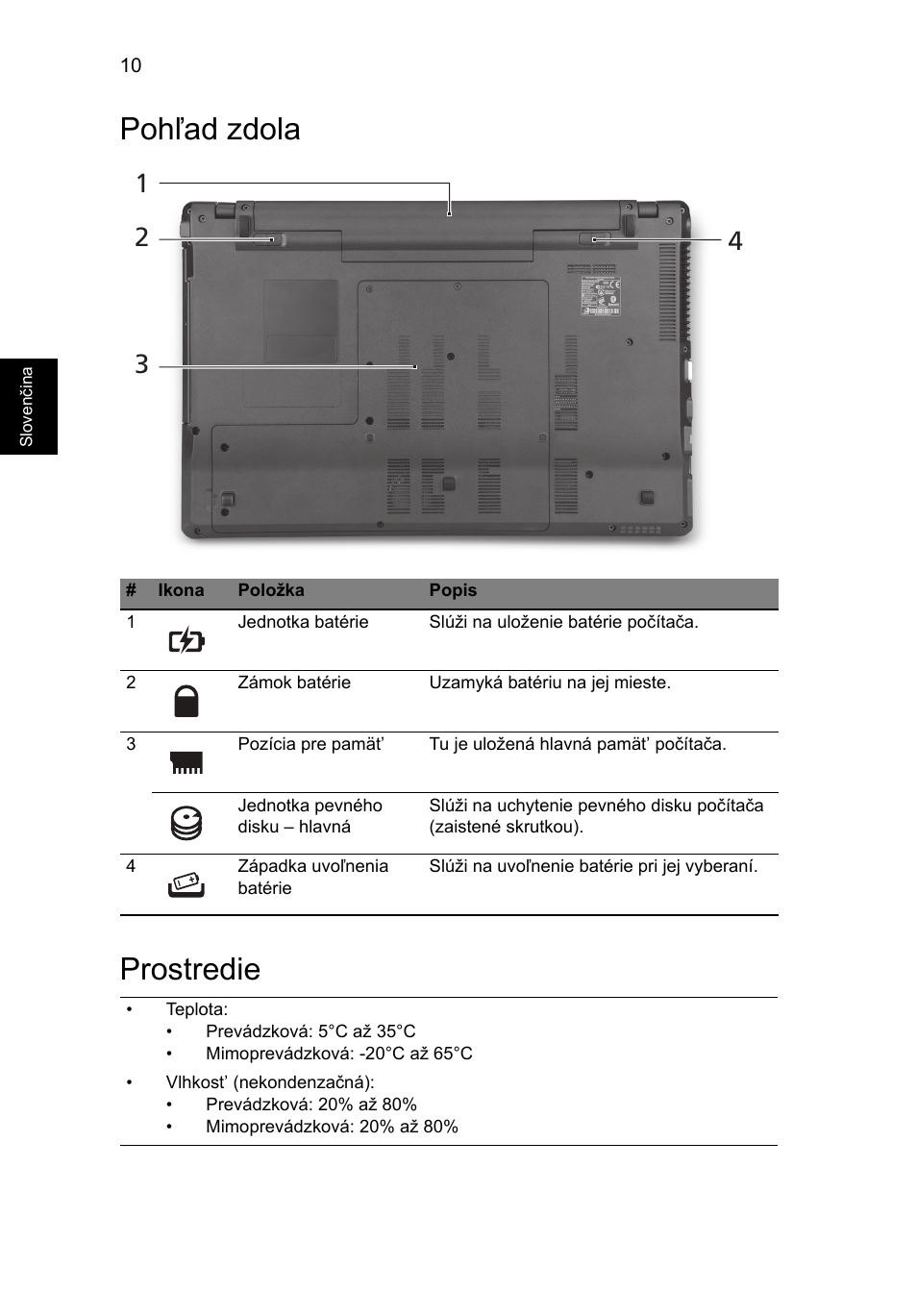 Pohľad zdola, Prostredie, Pohľad zdola prostredie | Acer Aspire 5745PG User Manual | Page 166 / 318