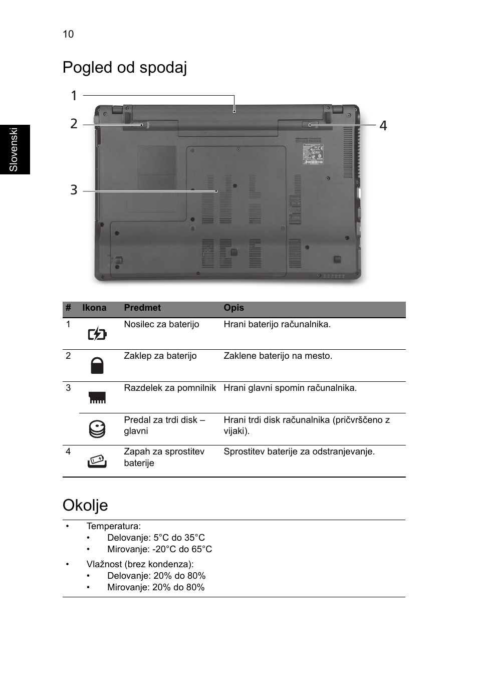Pogled od spodaj, Okolje, Pogled od spodaj okolje | Acer Aspire 5745PG User Manual | Page 176 / 318