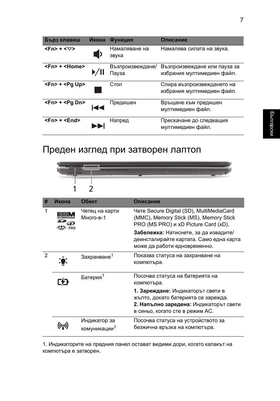 Преден изглед при затворен лаптоп | Acer Aspire 5745PG User Manual | Page 203 / 318