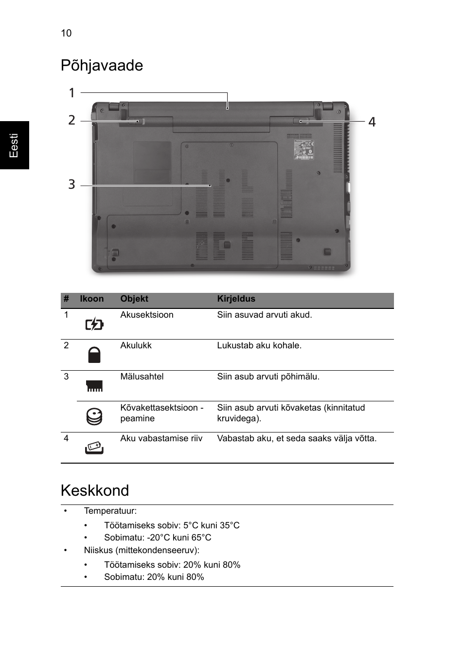 Põhjavaade, Keskkond, Põhjavaade keskkond | Acer Aspire 5745PG User Manual | Page 216 / 318