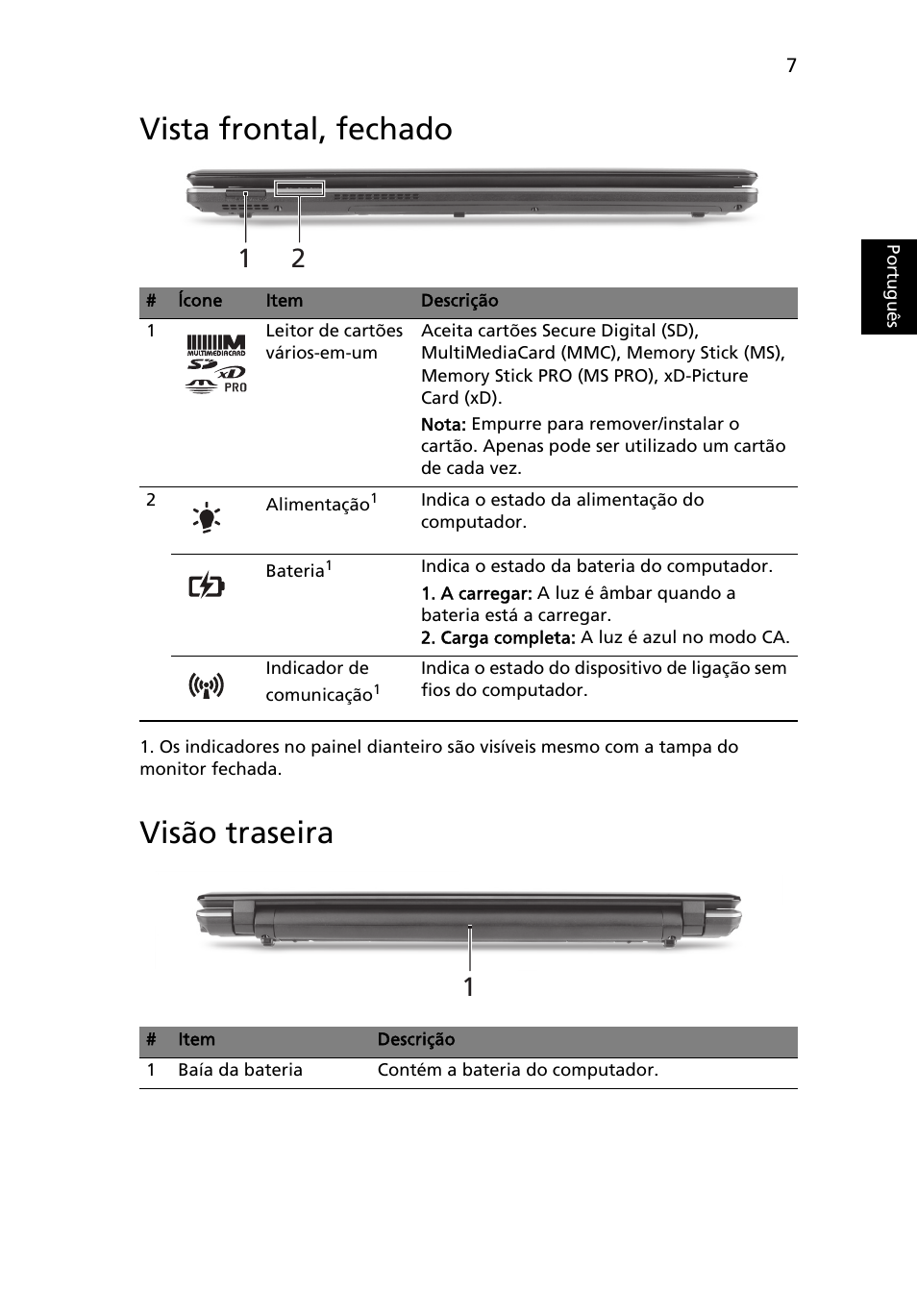 Vista frontal, fechado, Visão traseira | Acer Aspire 5745PG User Manual | Page 61 / 318