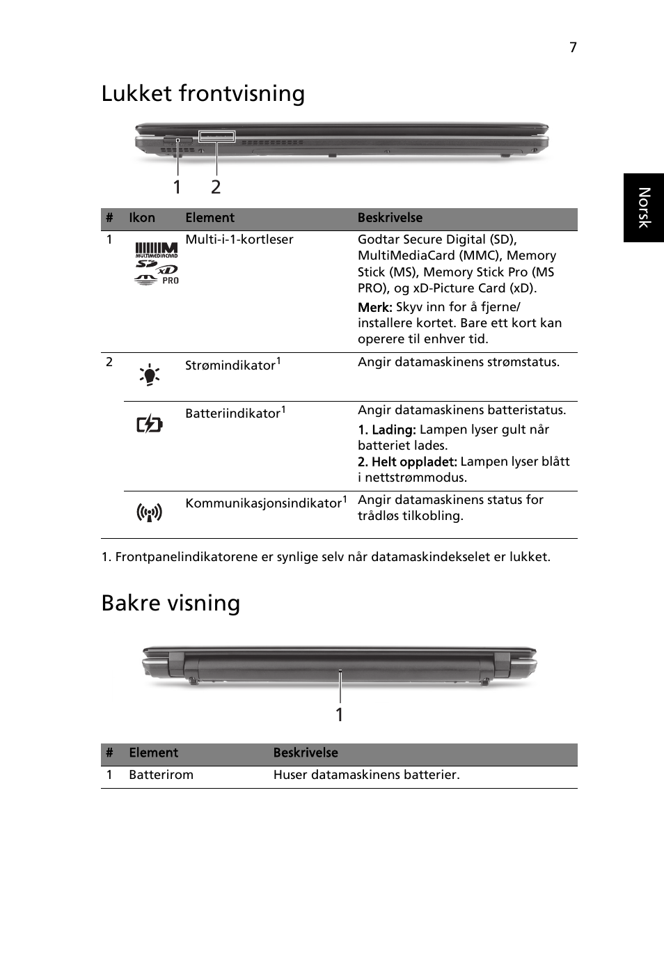 Lukket frontvisning, Bakre visning | Acer Aspire 5745PG User Manual | Page 81 / 318