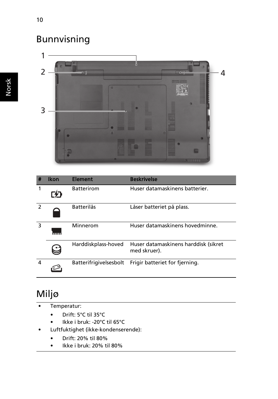 Bunnvisning, Miljø, Bunnvisning miljø | Acer Aspire 5745PG User Manual | Page 84 / 318