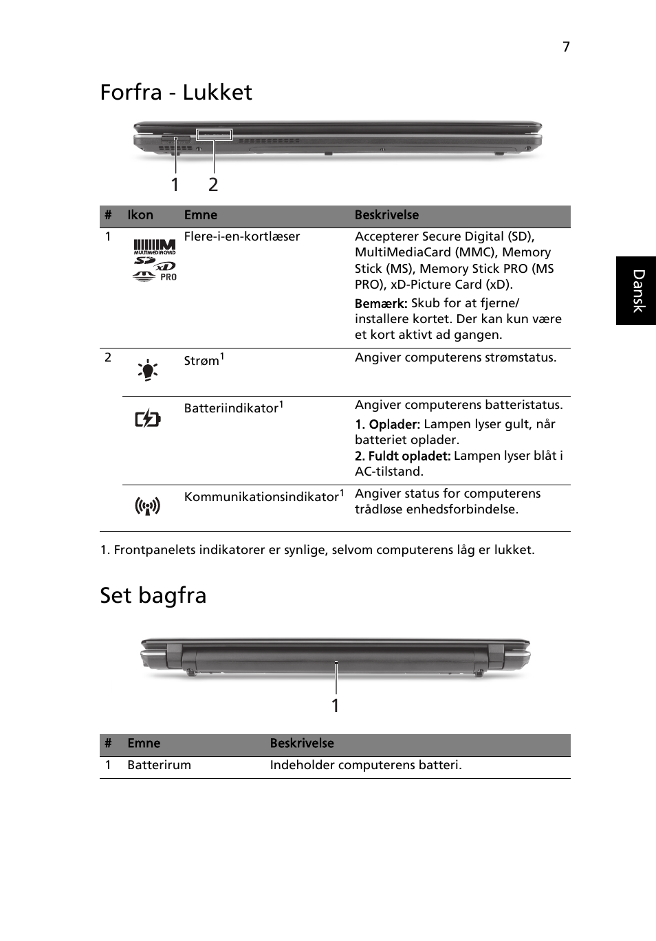 Forfra - lukket, Set bagfra | Acer Aspire 5745PG User Manual | Page 91 / 318