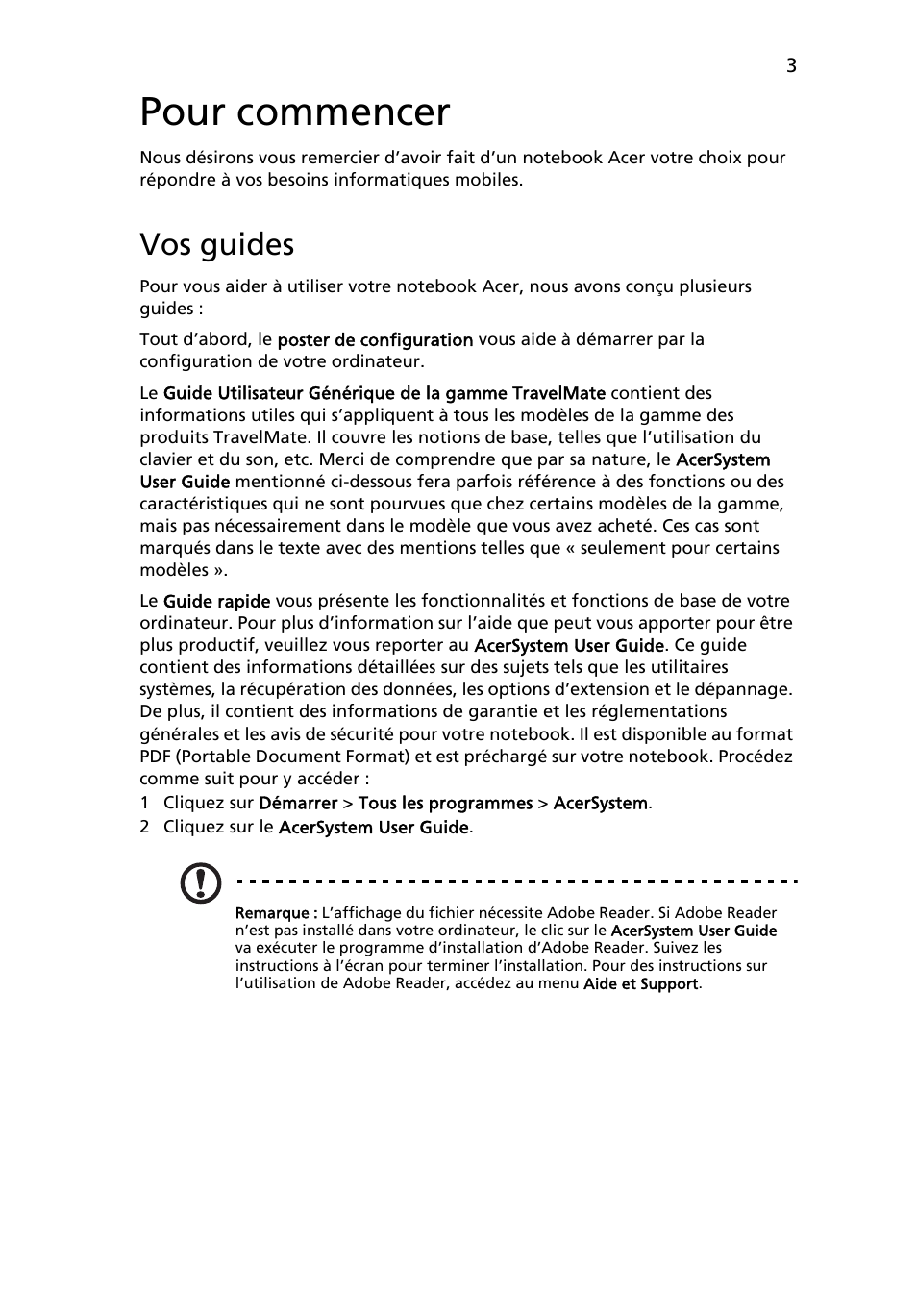 Pour commencer, Vos guides | Acer TravelMate 8172Z User Manual | Page 15 / 314