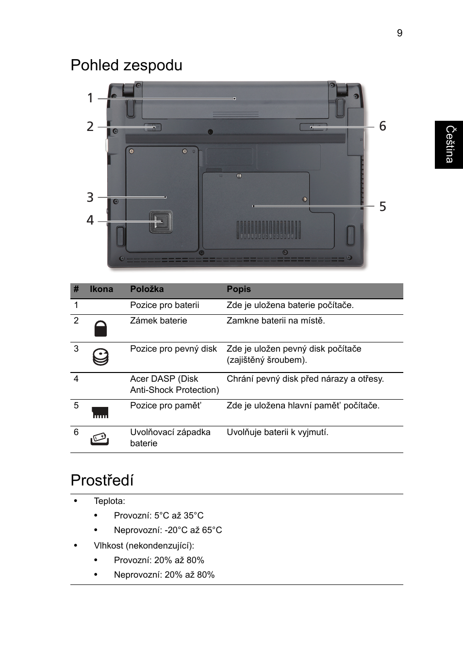 Pohled zespodu, Prostředí, Pohled zespodu prostředí | Acer TravelMate 8172Z User Manual | Page 153 / 314