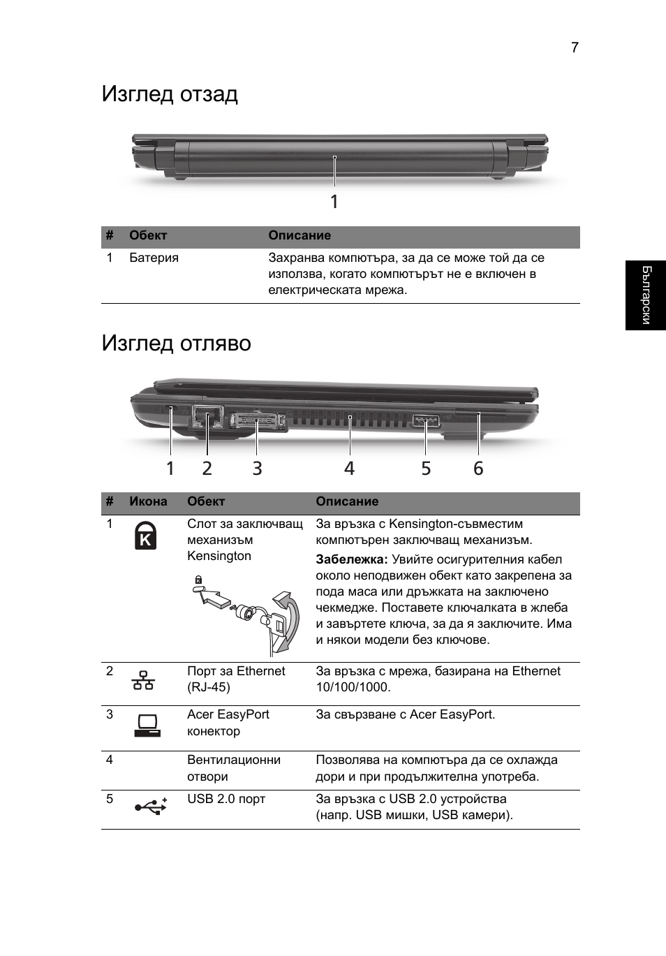 Изглед отзад, Изглед отляво, Изглед отзад изглед отляво | Acer TravelMate 8172Z User Manual | Page 201 / 314