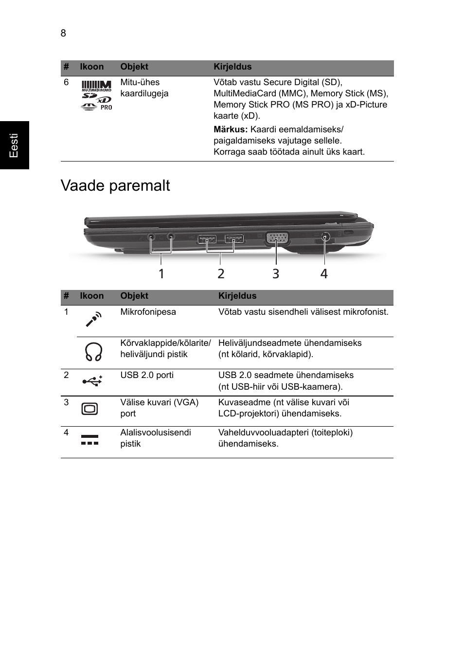 Vaade paremalt | Acer TravelMate 8172Z User Manual | Page 212 / 314