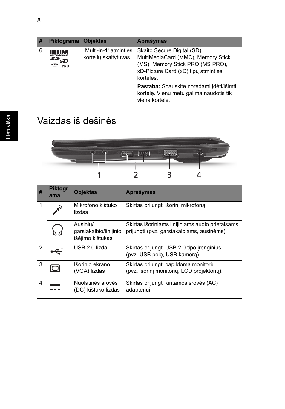 Vaizdas iš dešinės | Acer TravelMate 8172Z User Manual | Page 232 / 314