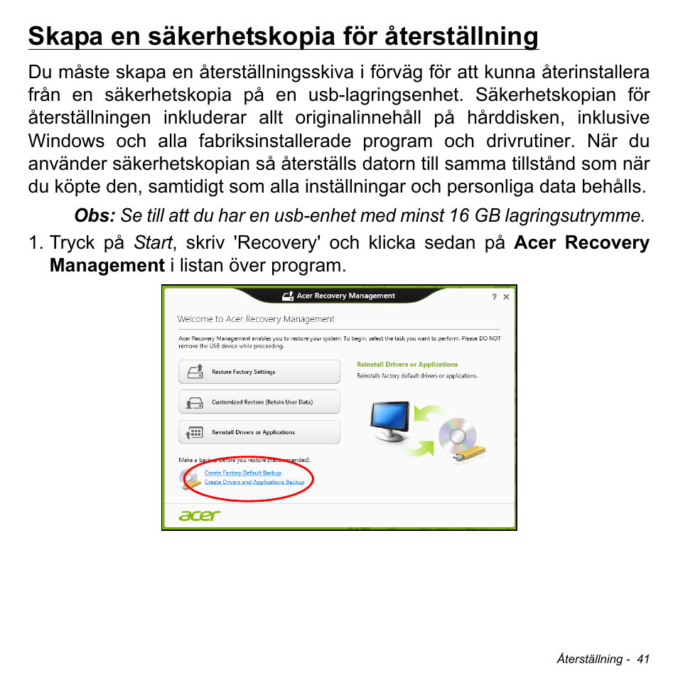 Skapa en säkerhetskopia för återställning | Acer Aspire V5-471PG User Manual | Page 1103 / 3492