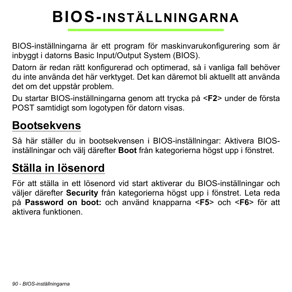 Bios-inställningarna, Bootsekvens, Ställa in lösenord | Bios, Inställningarna | Acer Aspire V5-471PG User Manual | Page 1152 / 3492