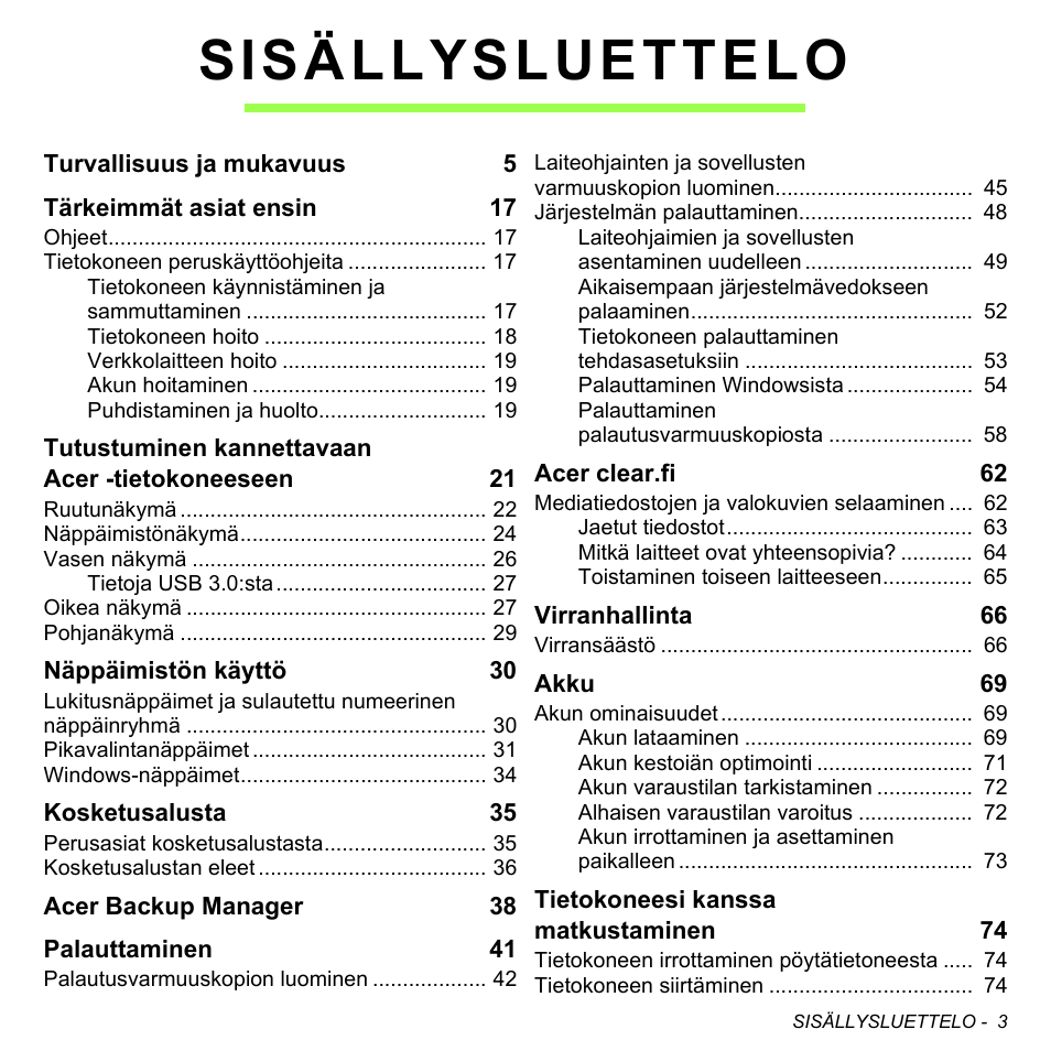 Sisällysluettelo | Acer Aspire V5-471PG User Manual | Page 1175 / 3492