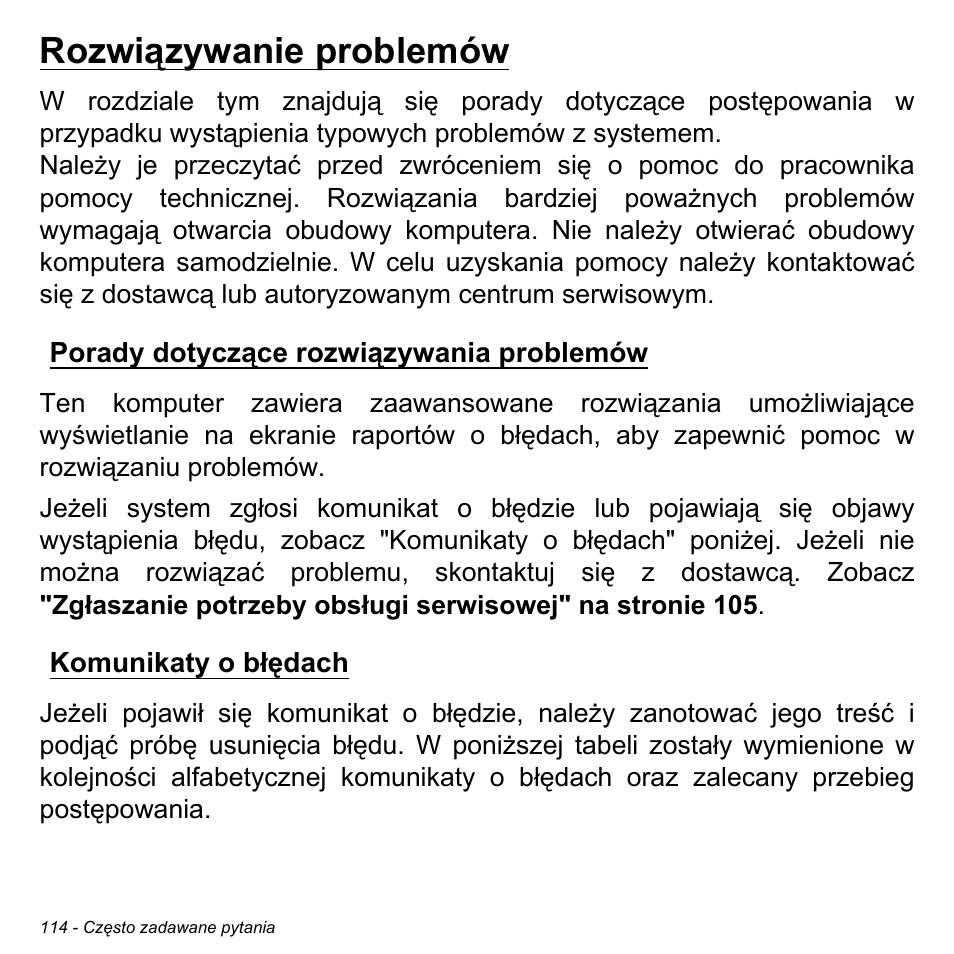 Rozwiązywanie problemów, Porady dotyczące rozwiązywania problemów, Komunikaty o błędach | Acer Aspire V5-471PG User Manual | Page 1532 / 3492
