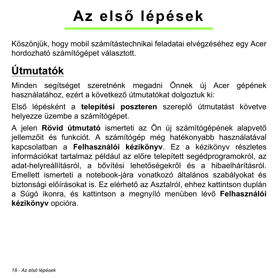 Az első lépések, Útmutatók | Acer Aspire V5-471PG User Manual | Page 1562 / 3492