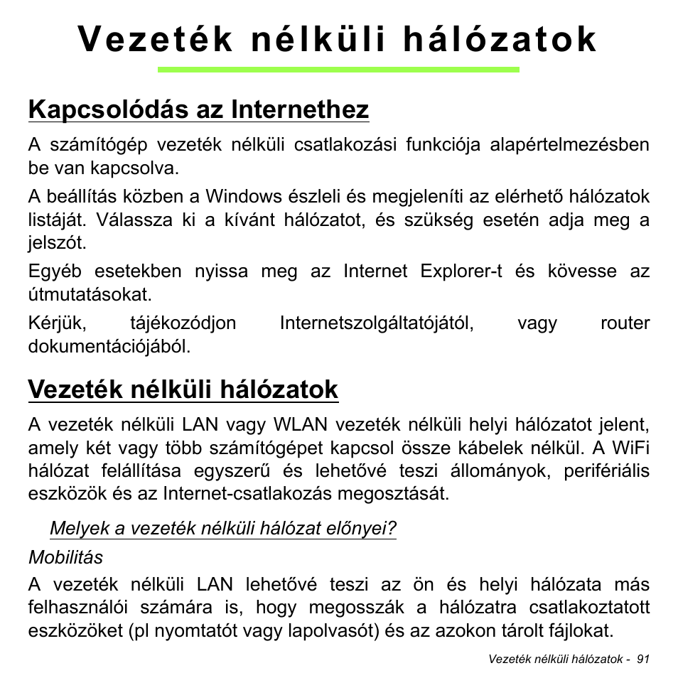 Vezeték nélküli hálózatok, Kapcsolódás az internethez | Acer Aspire V5-471PG User Manual | Page 1635 / 3492