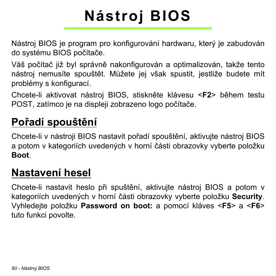 Nástroj bios, Pořadí spouštění, Nastavení hesel | Pořadí spouštění nastavení hesel | Acer Aspire V5-471PG User Manual | Page 1758 / 3492