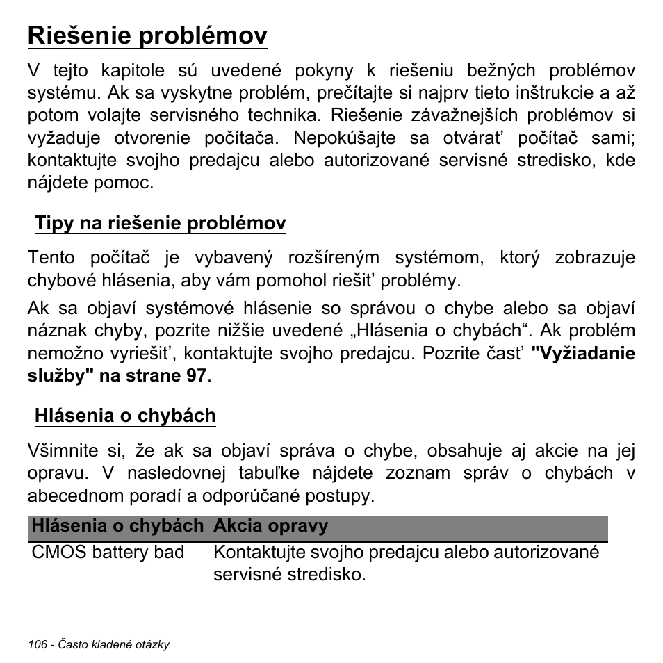 Riešenie problémov, Tipy na riešenie problémov, Hlásenia o chybách | Tipy na riešenie problémov hlásenia o chybách | Acer Aspire V5-471PG User Manual | Page 1886 / 3492