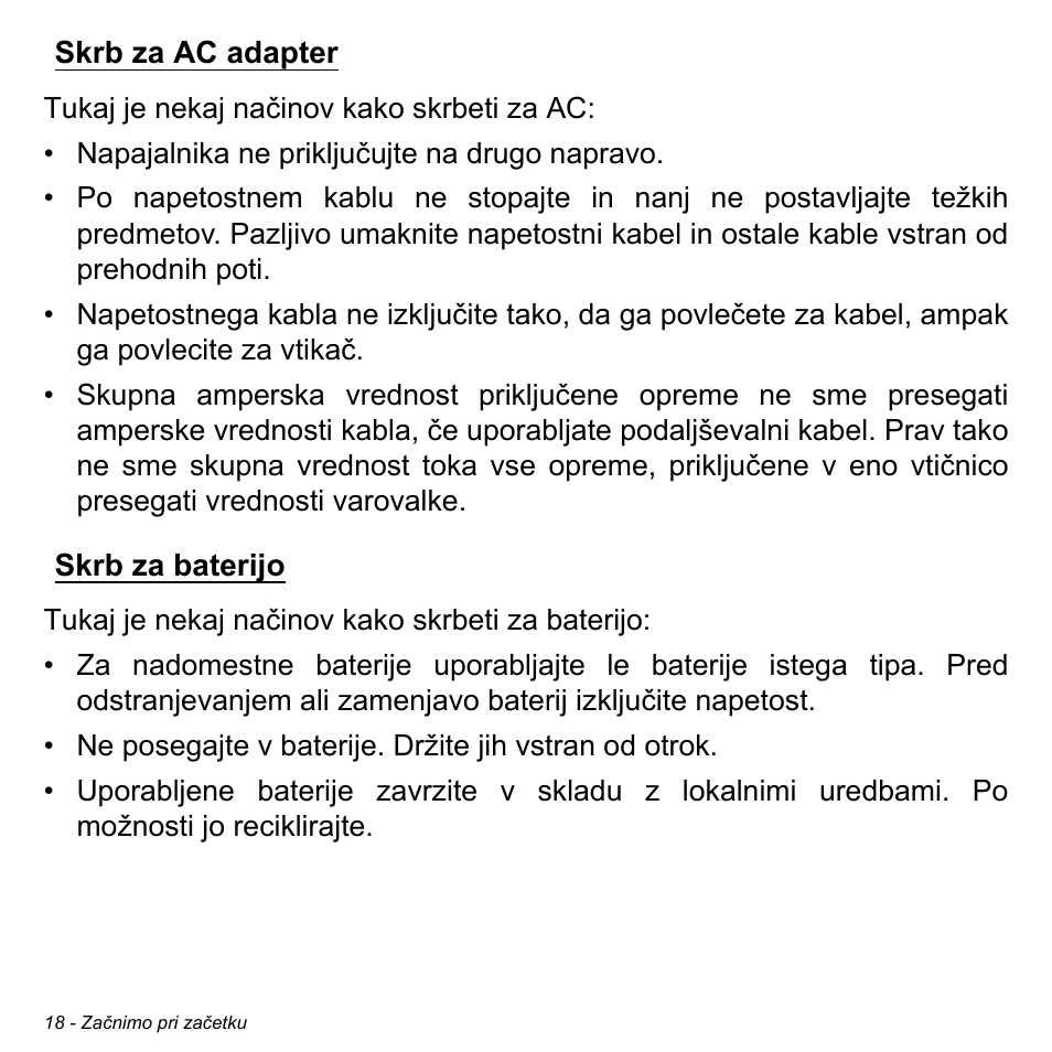 Skrb za ac adapter, Skrb za baterijo, Skrb za ac adapter skrb za baterijo | Acer Aspire V5-471PG User Manual | Page 1914 / 3492