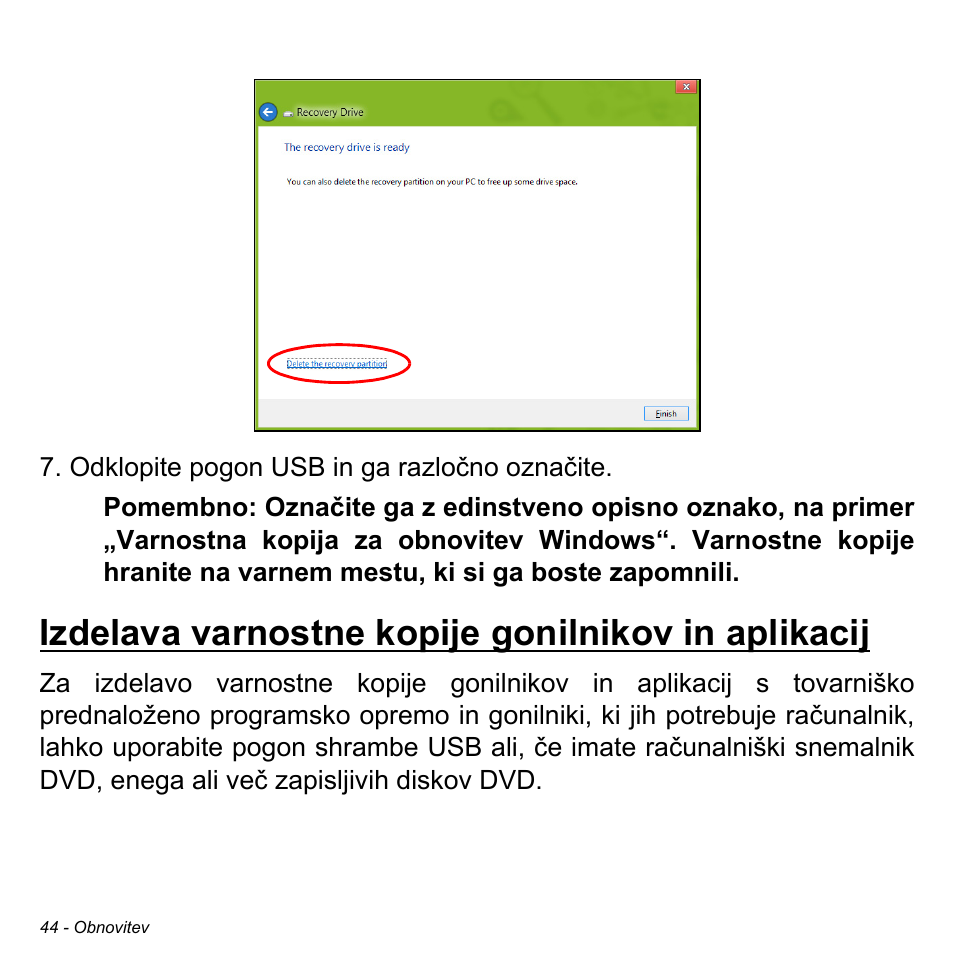 Izdelava varnostne kopije gonilnikov in aplikacij | Acer Aspire V5-471PG User Manual | Page 1940 / 3492
