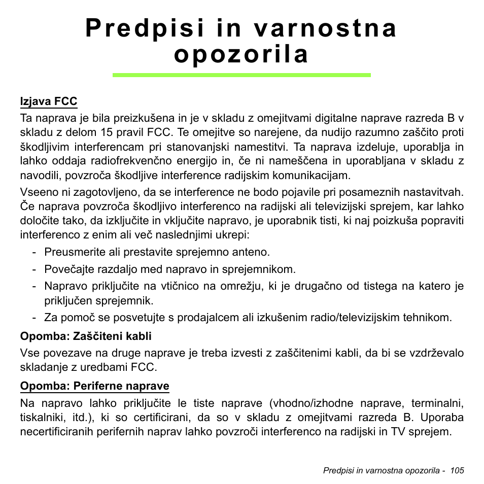 Predpisi in varnostna opozorila | Acer Aspire V5-471PG User Manual | Page 2001 / 3492