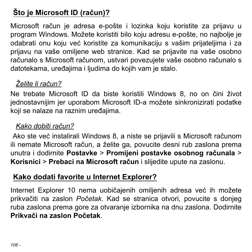 Što je microsoft id (račun), Kako dodati favorite u internet explorer | Acer Aspire V5-471PG User Manual | Page 2114 / 3492