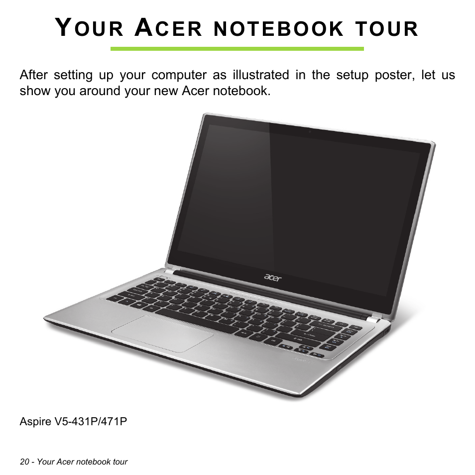 Your acer notebook tour | Acer Aspire V5-471PG User Manual | Page 22 / 3492