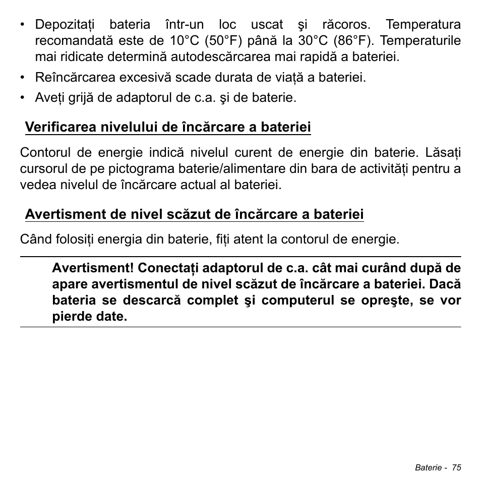 Verificarea nivelului de încărcare a bateriei | Acer Aspire V5-471PG User Manual | Page 2201 / 3492