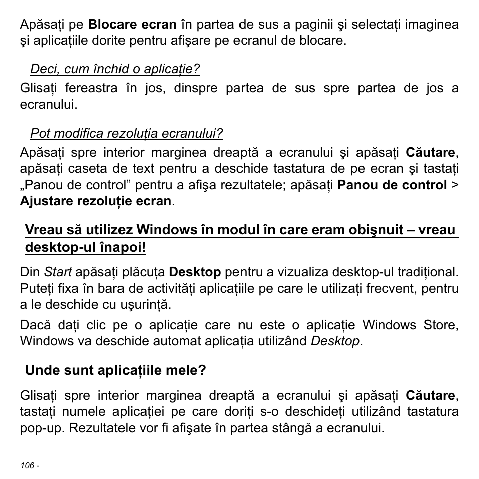 Unde sunt aplicaţiile mele, Vreau să utilizez windows în | Acer Aspire V5-471PG User Manual | Page 2232 / 3492