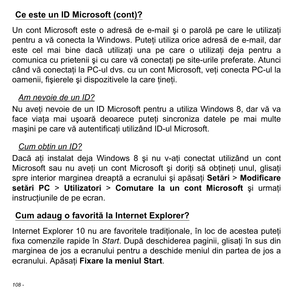 Ce este un id microsoft (cont), Cum adaug o favorită la internet explorer | Acer Aspire V5-471PG User Manual | Page 2234 / 3492